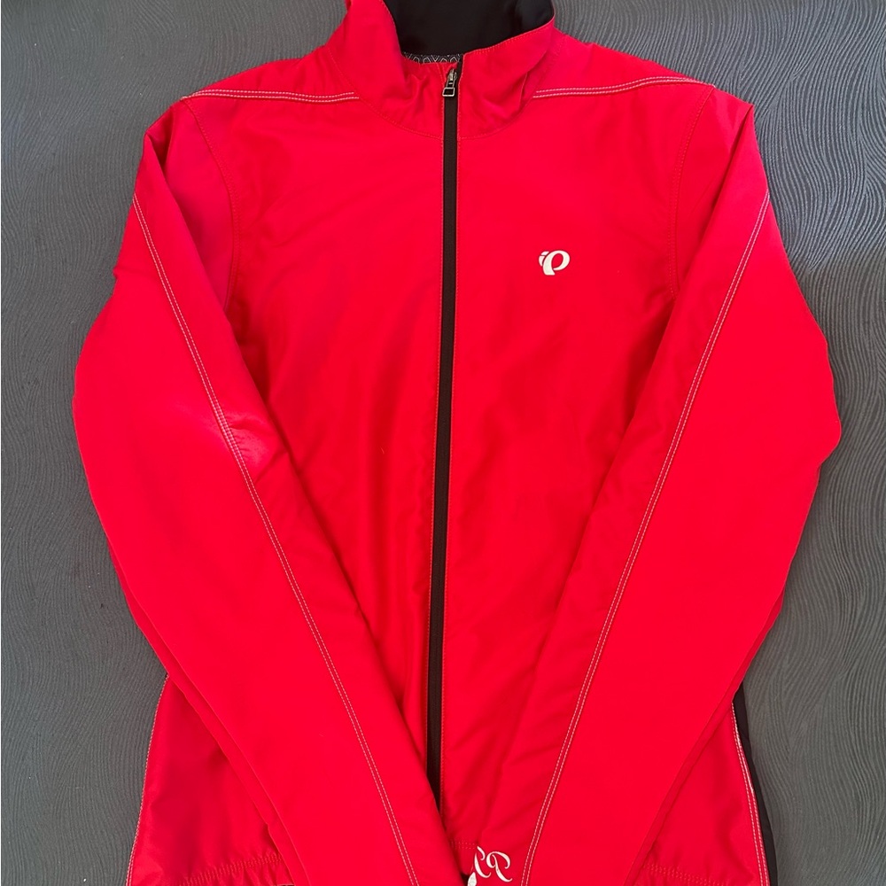 Pearl Izumi Bright Red Cycle Jacket with back pocket.